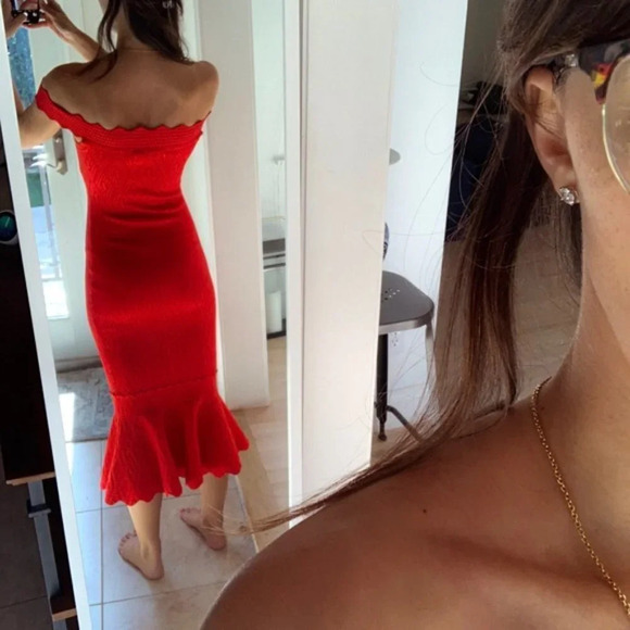 Jonathan  Simkhai Off the Shoulder Cocktail Mermaid Stretch Knit Dress Red Sz S - Picture 10 of 10